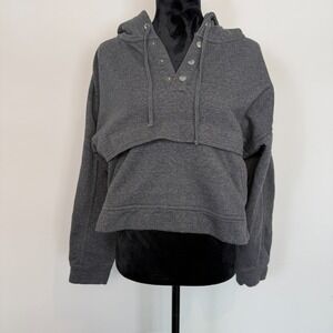 Daily Practice Anthropologie Cropped Hoodie Henley Sweatshirt Womens Small Gray